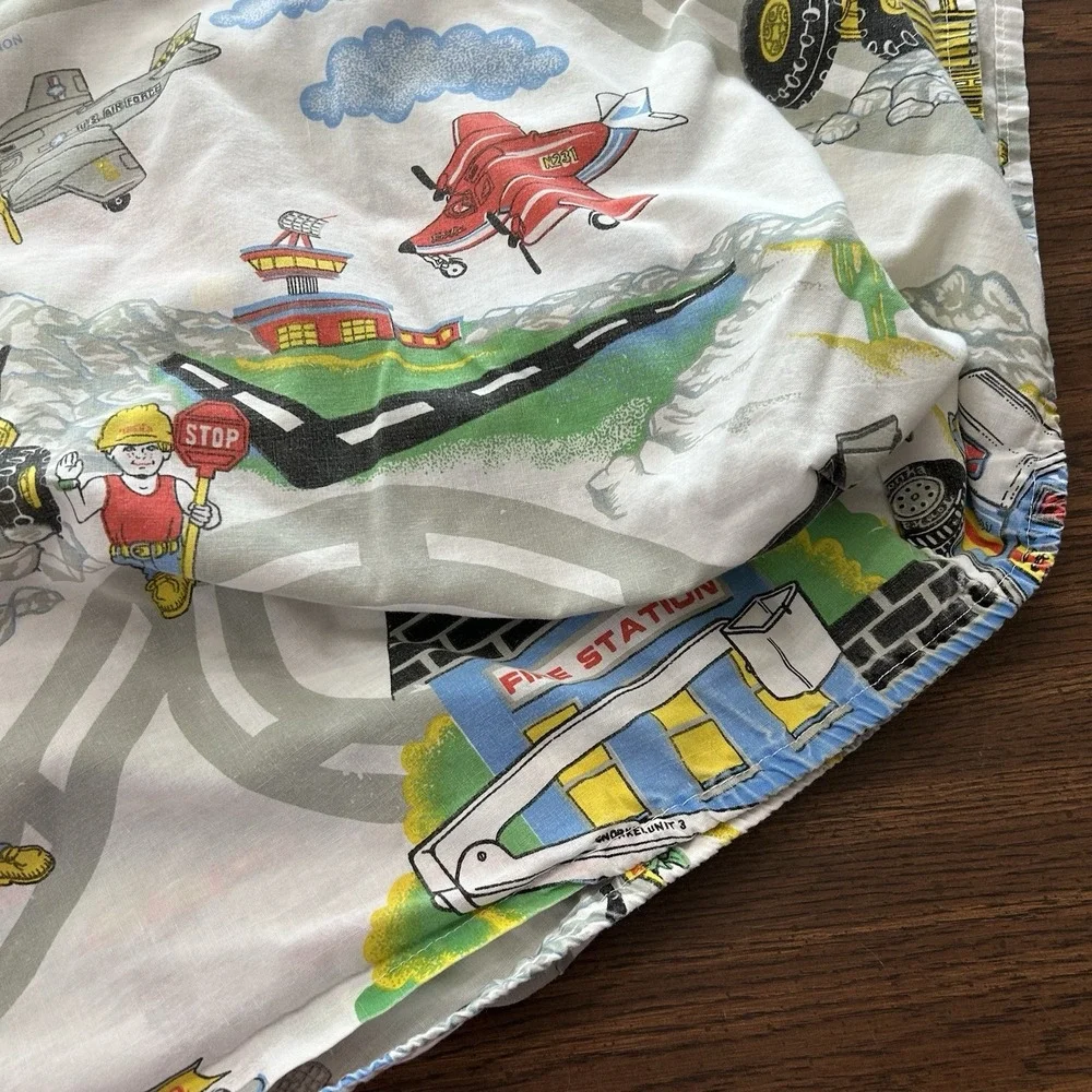 Vintage Tonka Truck Flat And Fitted Sheet Set Construction Planes Fire trucks